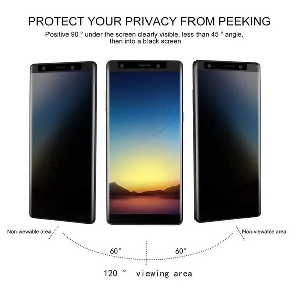 2 Pack Galaxy Note 9 Screen Protector Privacy‎ Tempered Glass 3D Curved Edge 9H - Picture 4 of 9
